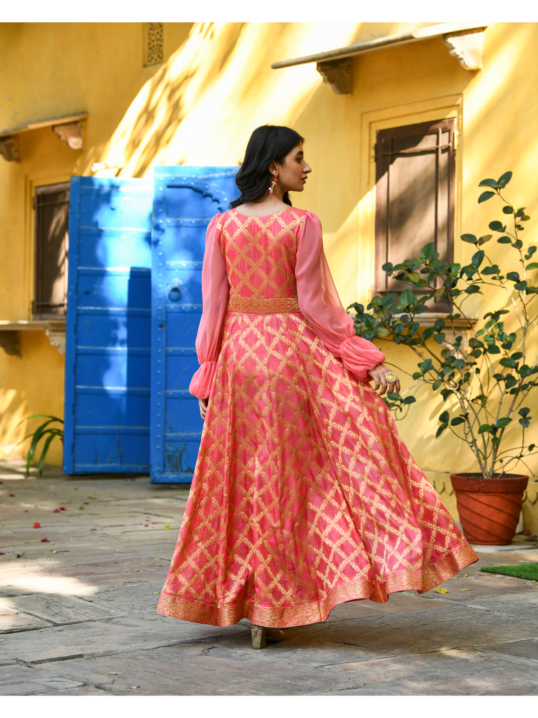 Coral Banarsi Gown