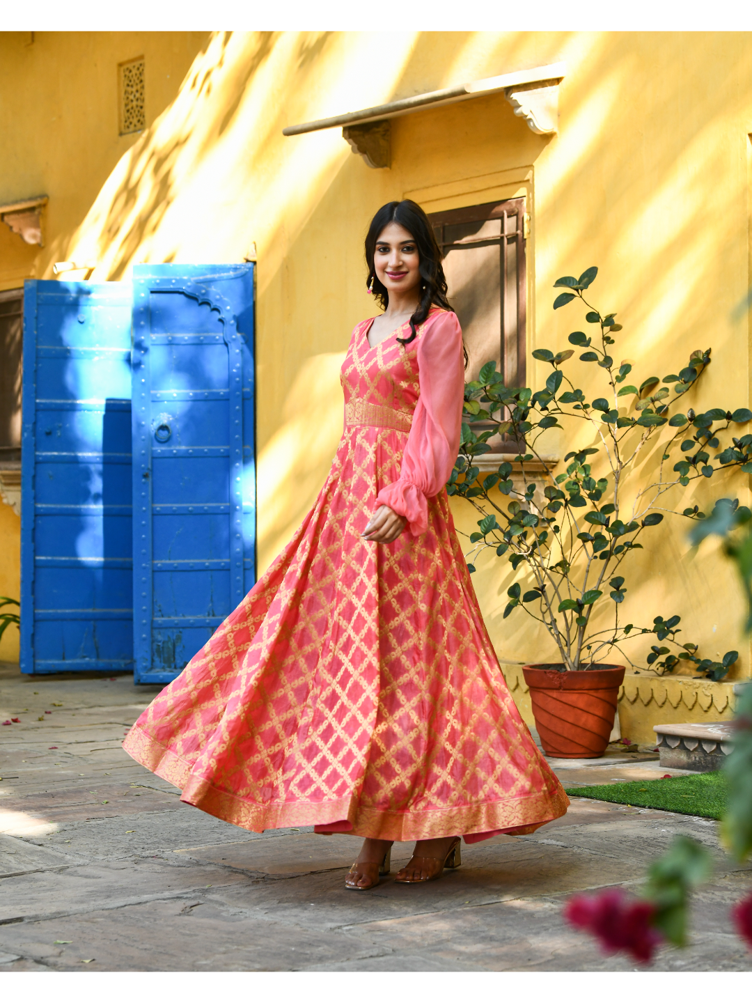 Coral Banarsi Gown