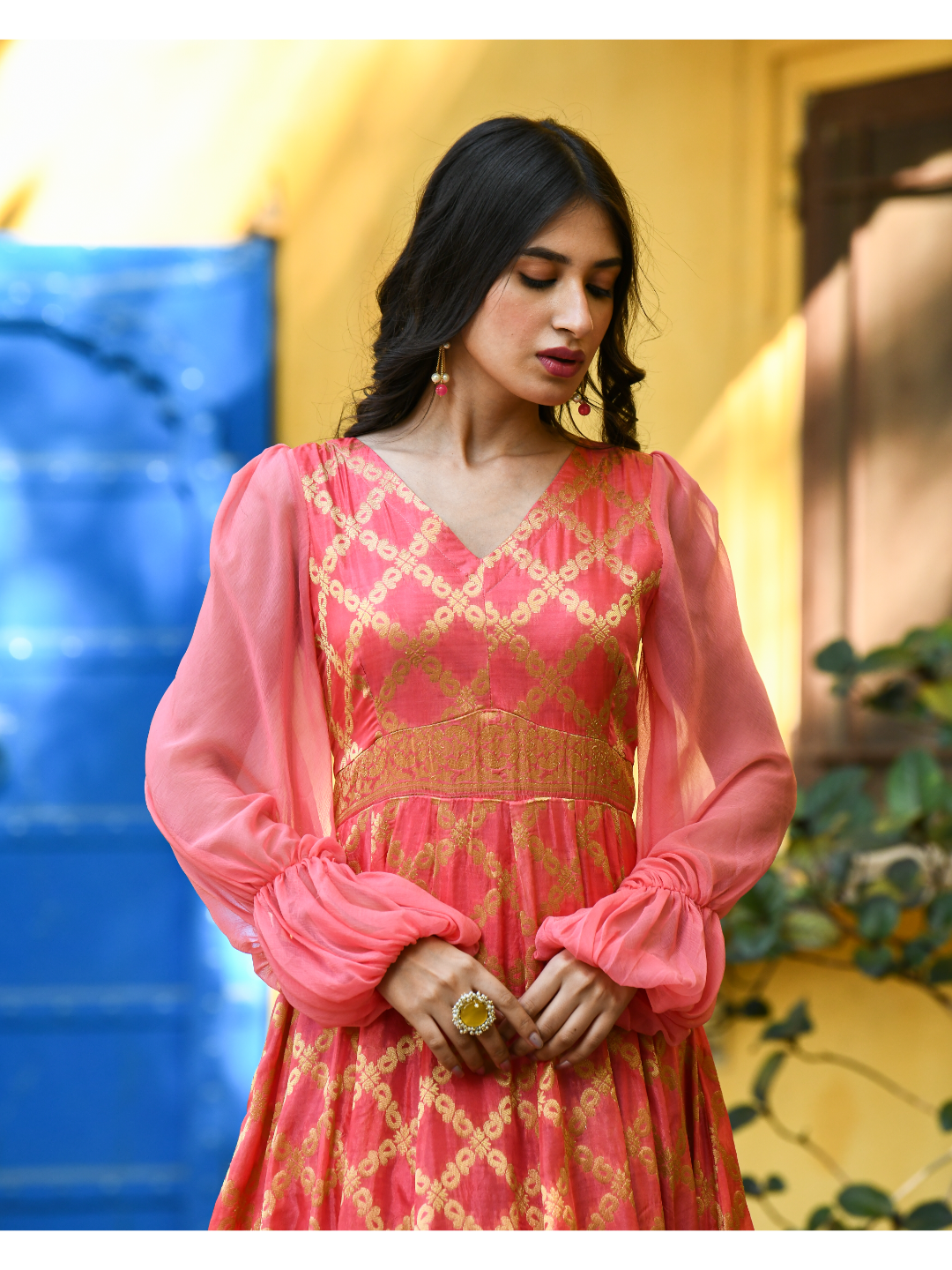 Coral Banarsi Gown