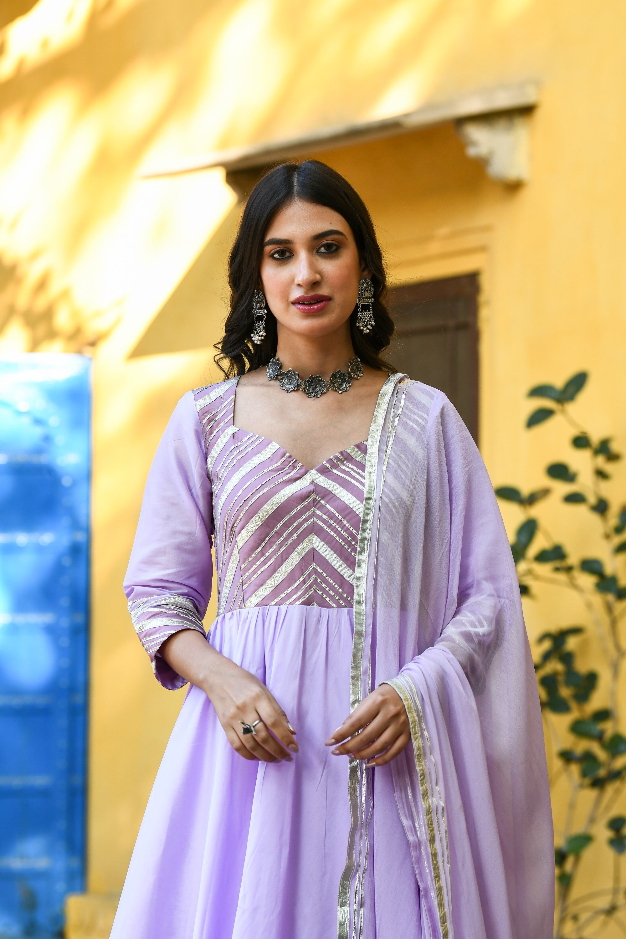 Lavender Silk Anarkali Gown - (2Pcs) By SUTI KAPDA