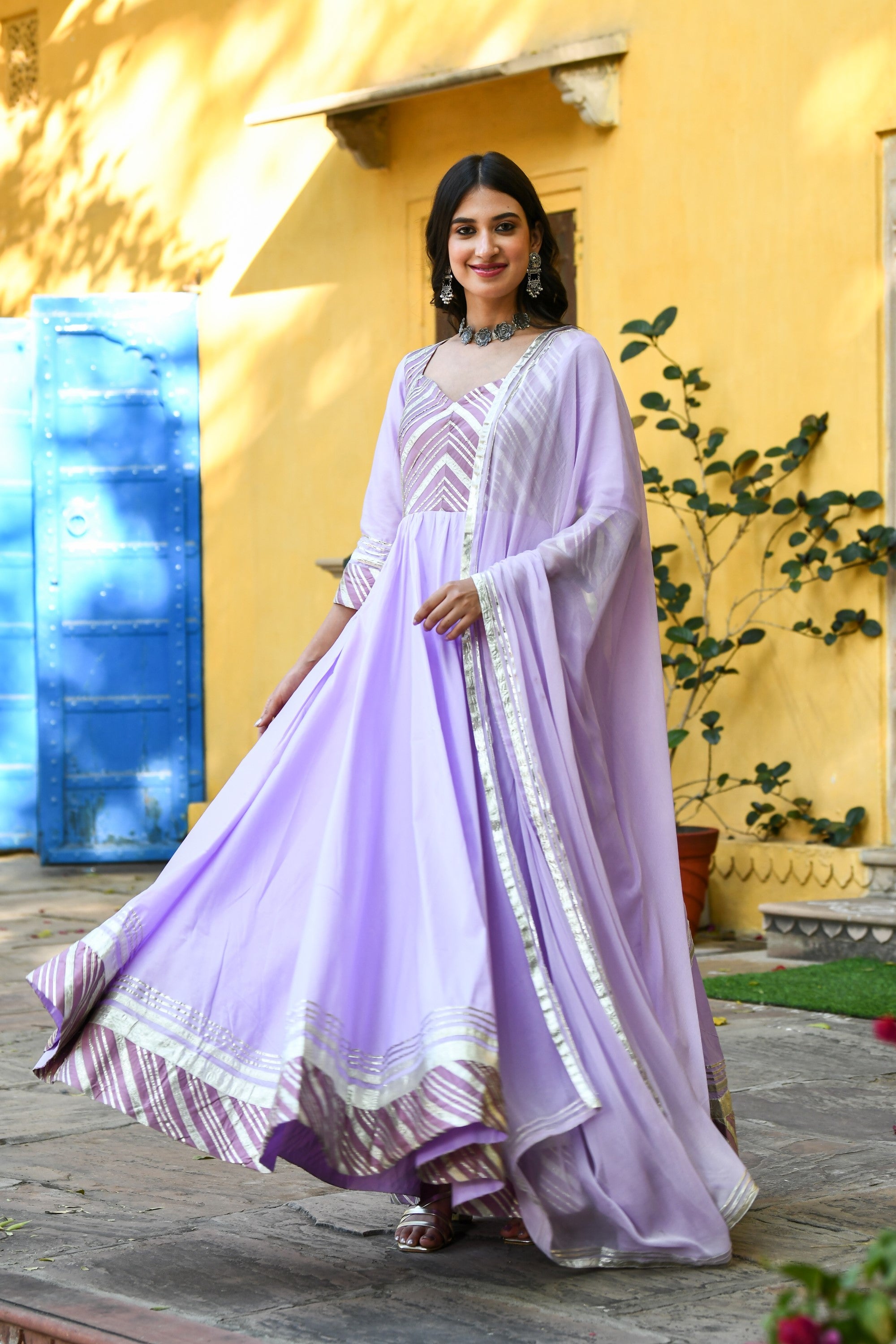 Lavender Silk Anarkali Gown - (2Pcs) By SUTI KAPDA