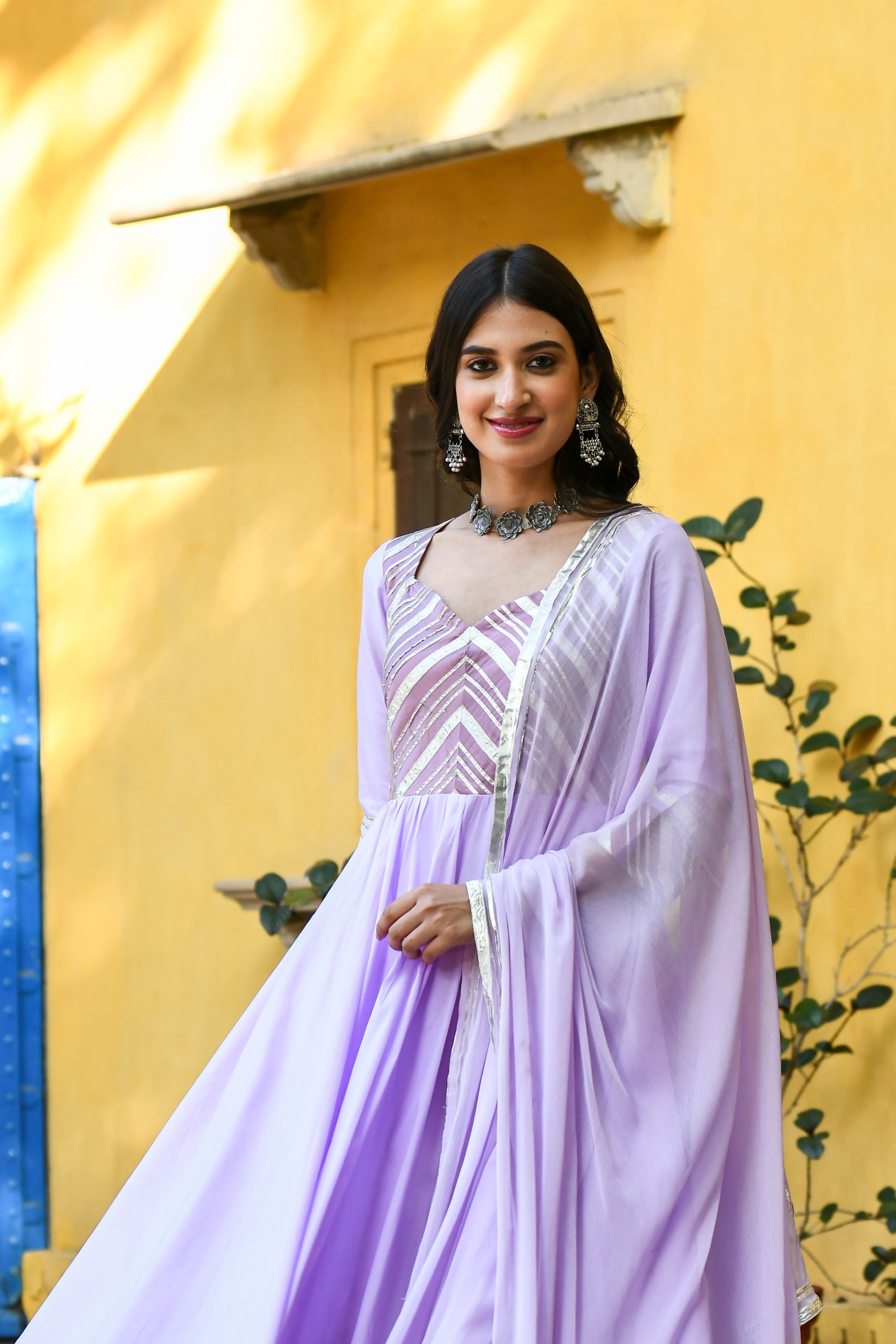 Lavender Silk Anarkali Gown - (2Pcs) By SUTI KAPDA