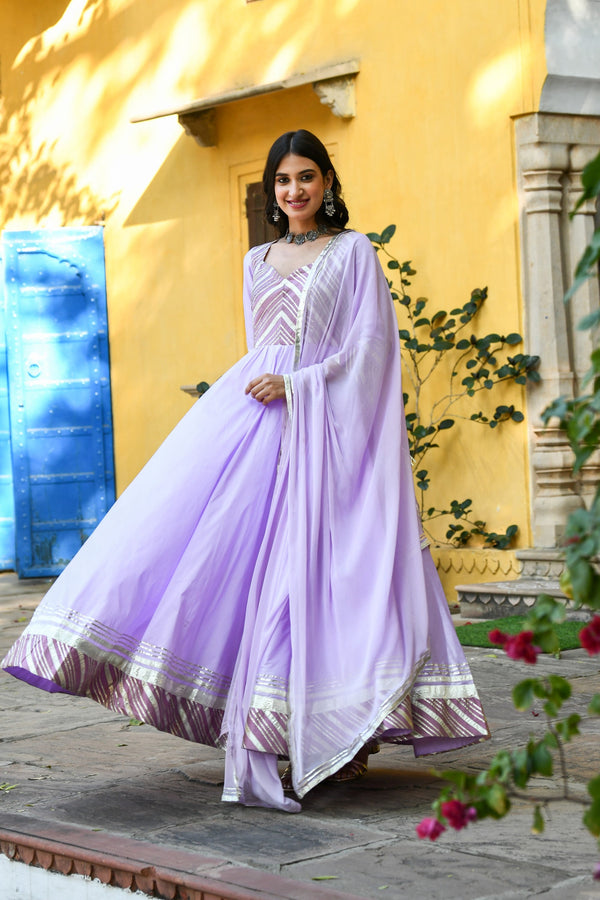 Lavender Silk Anarkali Gown - (2Pcs) By SUTI KAPDA