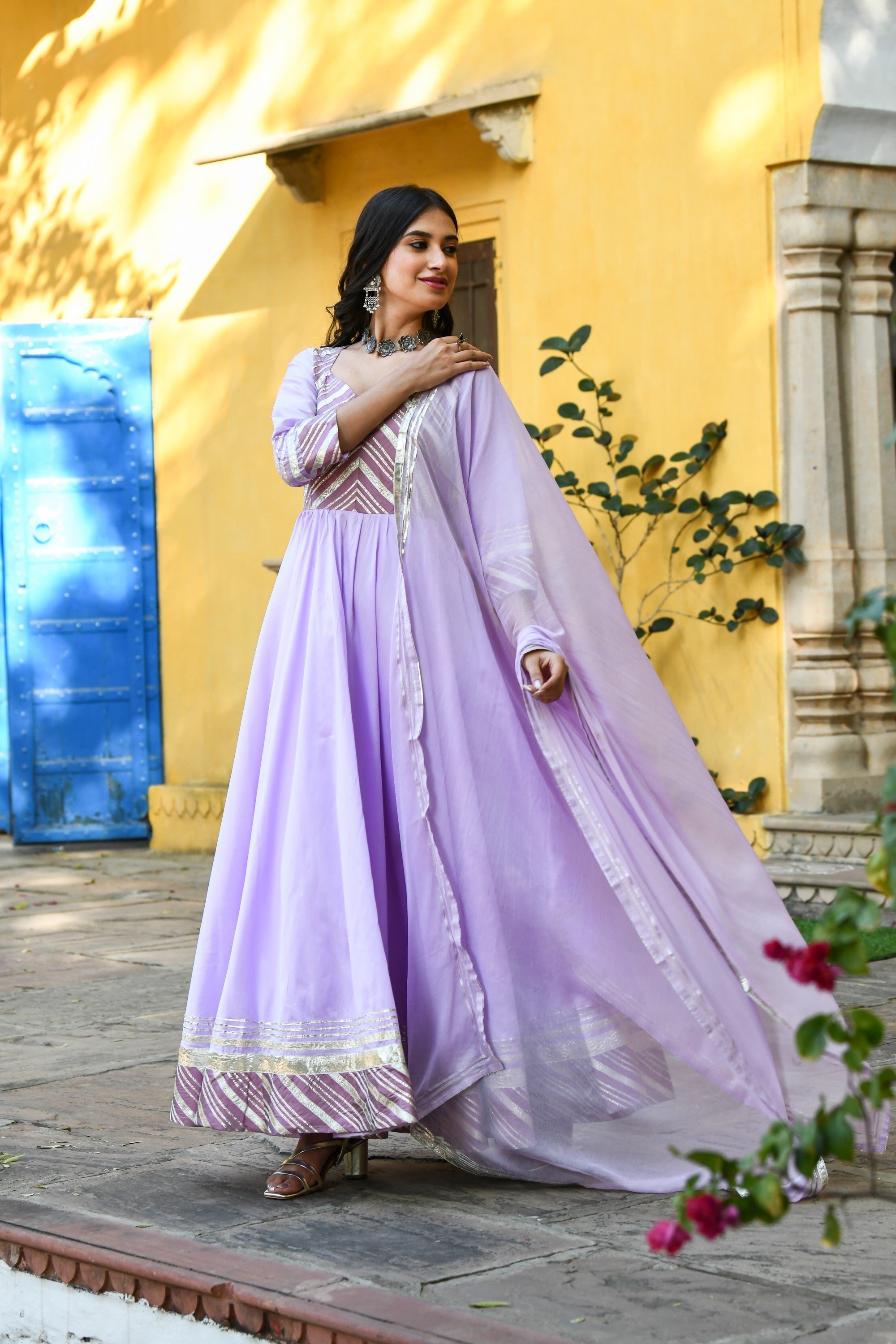 Lavender Silk Anarkali Gown - (2Pcs) By SUTI KAPDA