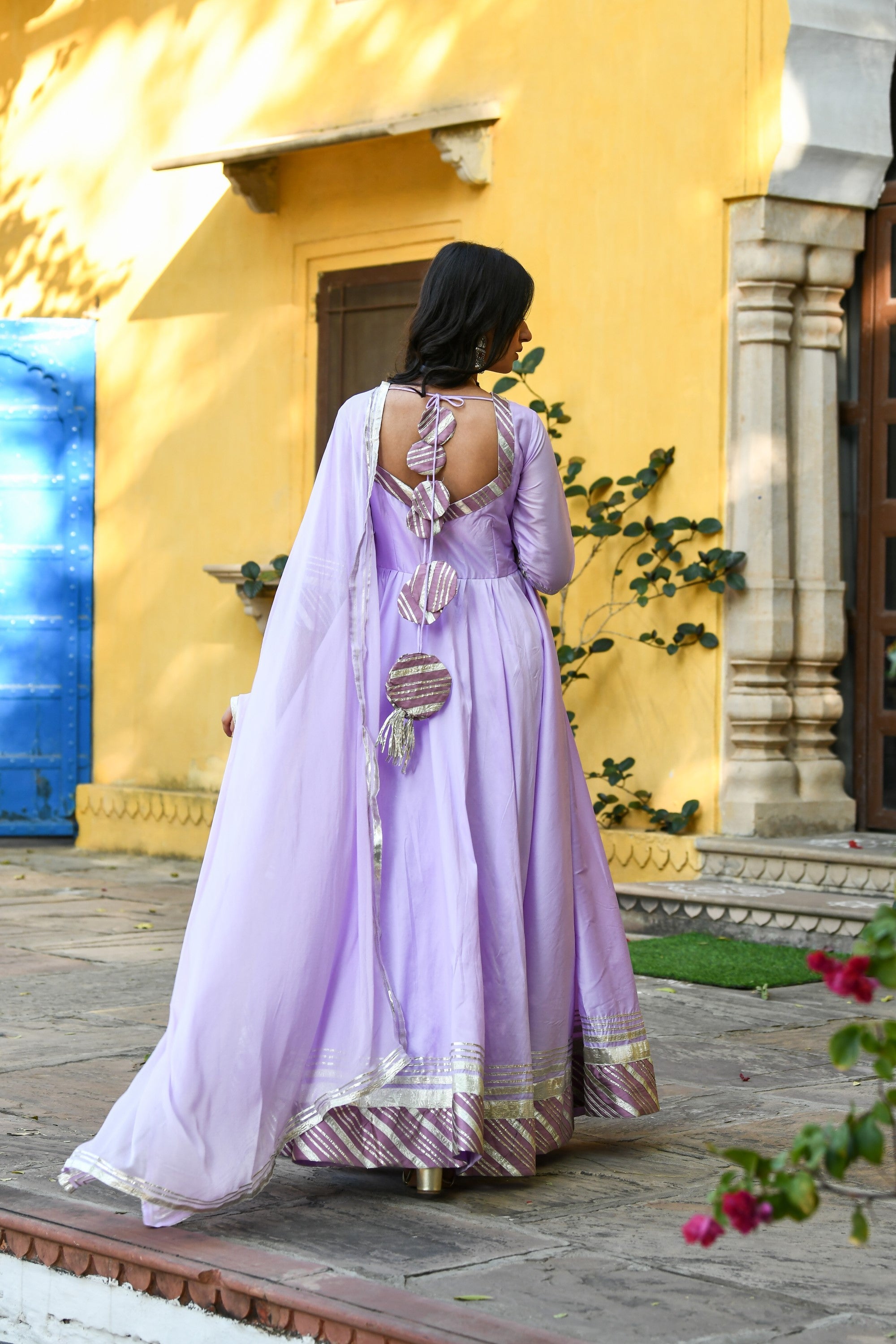Lavender Silk Anarkali Gown - (2Pcs) By SUTI KAPDA