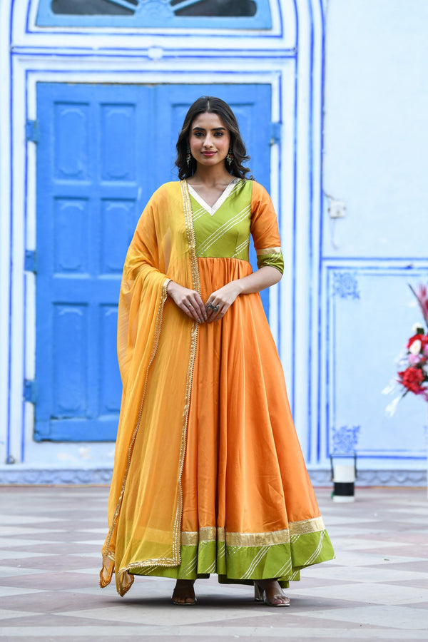 Yellow Anarkali Gown With Dupatta - (2Pcs) By SUTI KAPDA