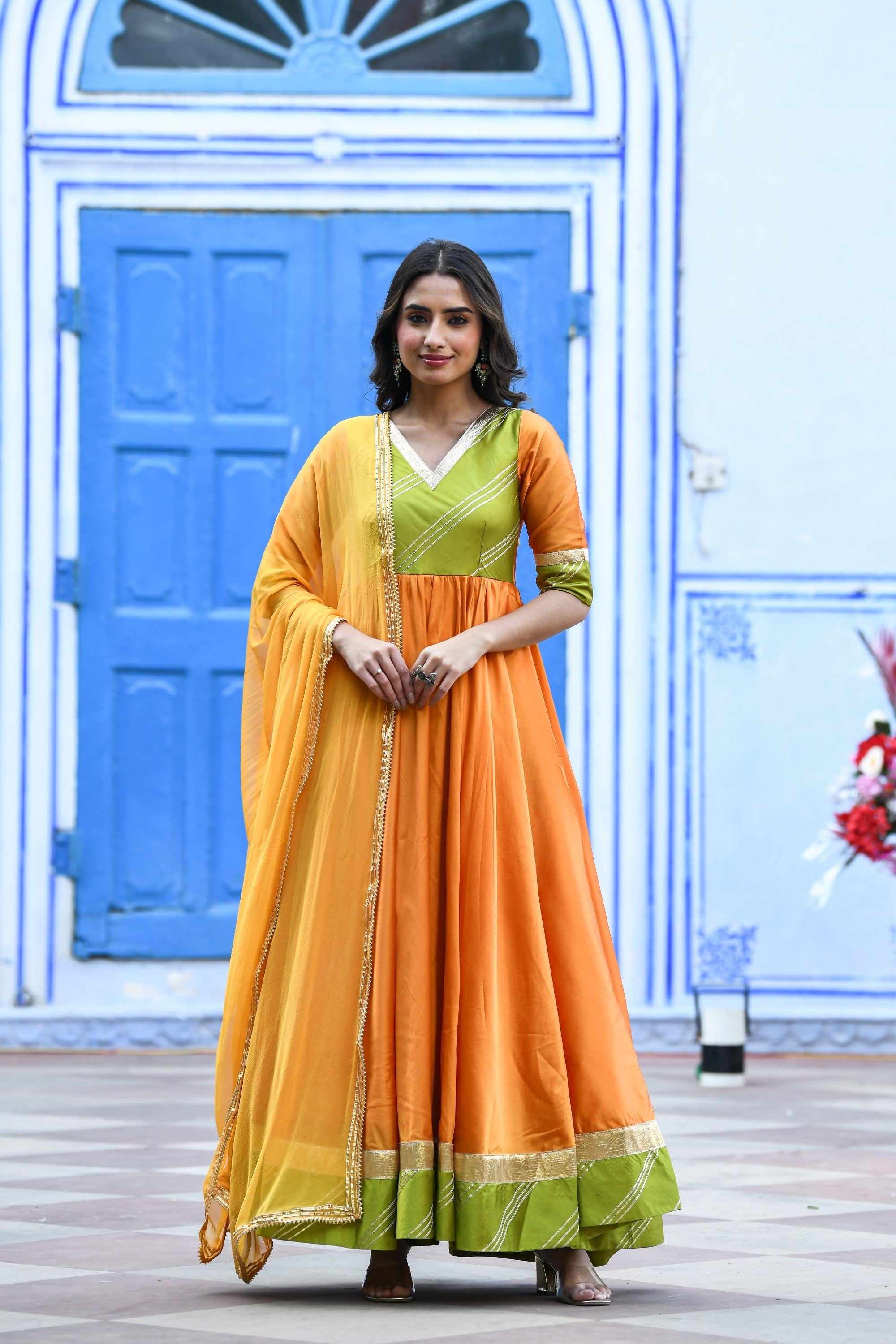 Yellow Anarkali Gown With Dupatta - (2Pcs) By SUTI KAPDA