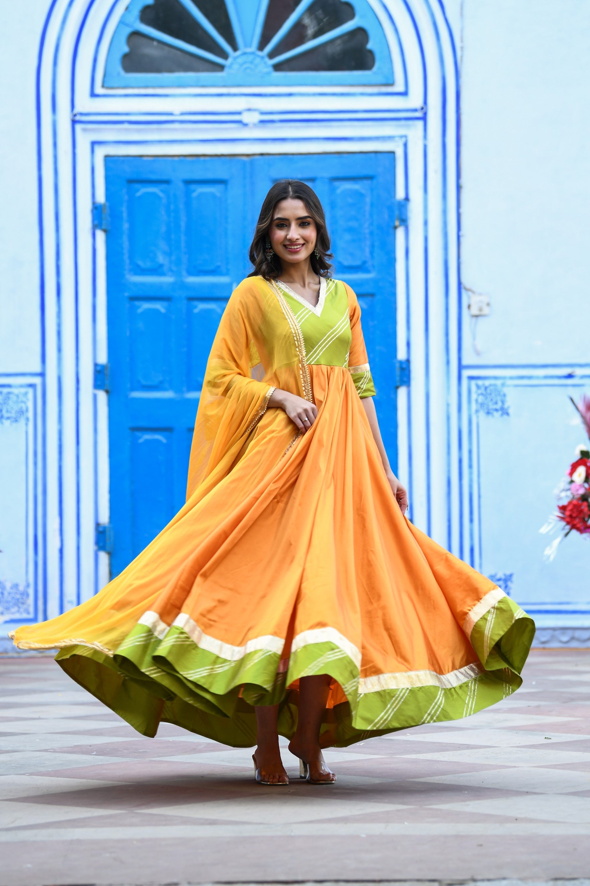 Yellow Anarkali Gown With Dupatta - (2Pcs) By SUTI KAPDA
