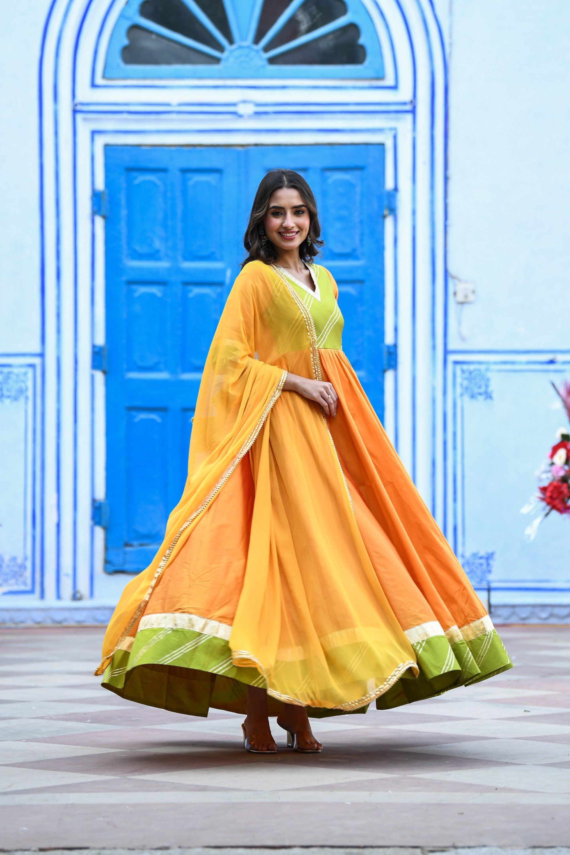Yellow Anarkali Gown With Dupatta - (2Pcs) By SUTI KAPDA