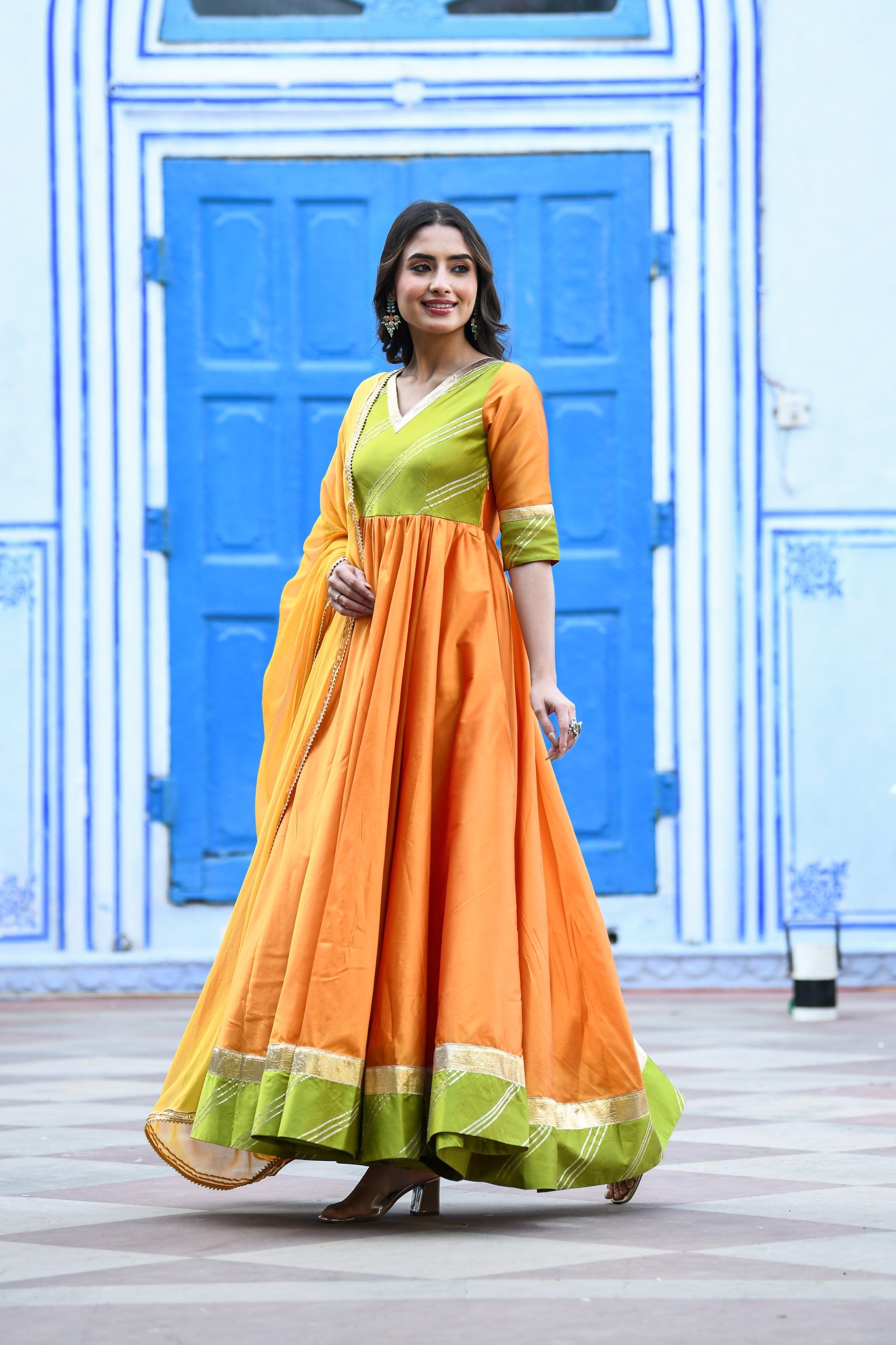 Yellow Anarkali Gown With Dupatta - (2Pcs) By SUTI KAPDA