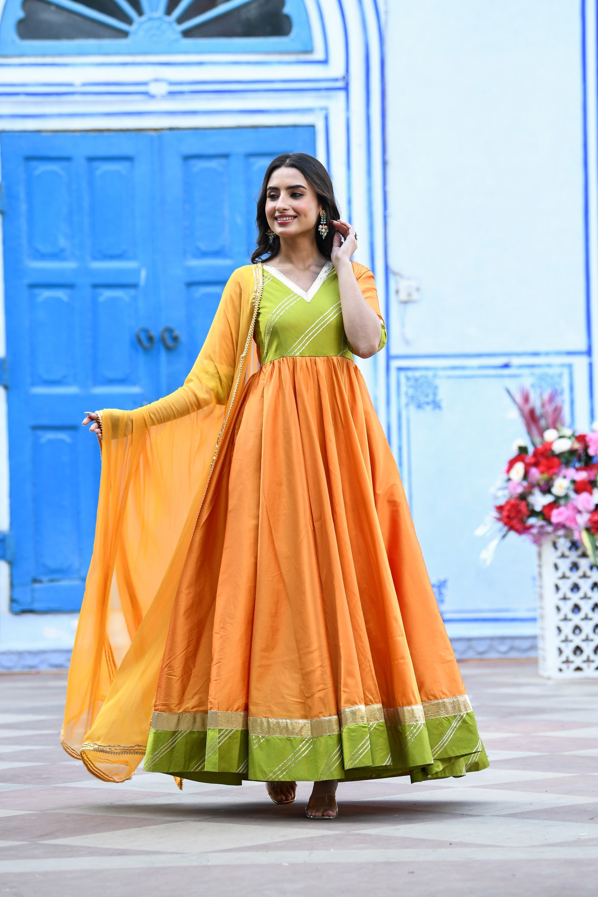 Yellow Anarkali Gown With Dupatta - (2Pcs) By SUTI KAPDA