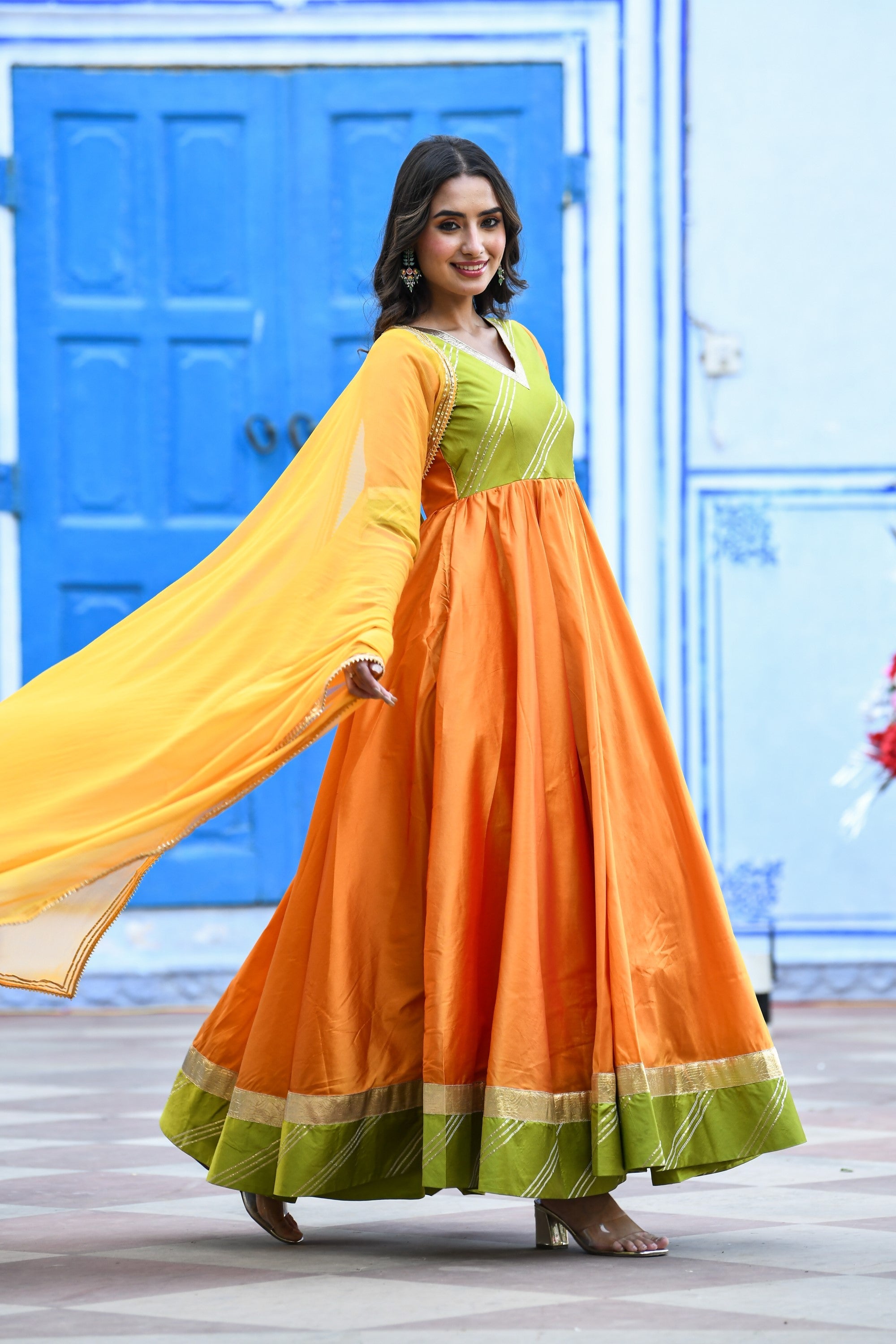 Yellow Anarkali Gown With Dupatta - (2Pcs) By SUTI KAPDA
