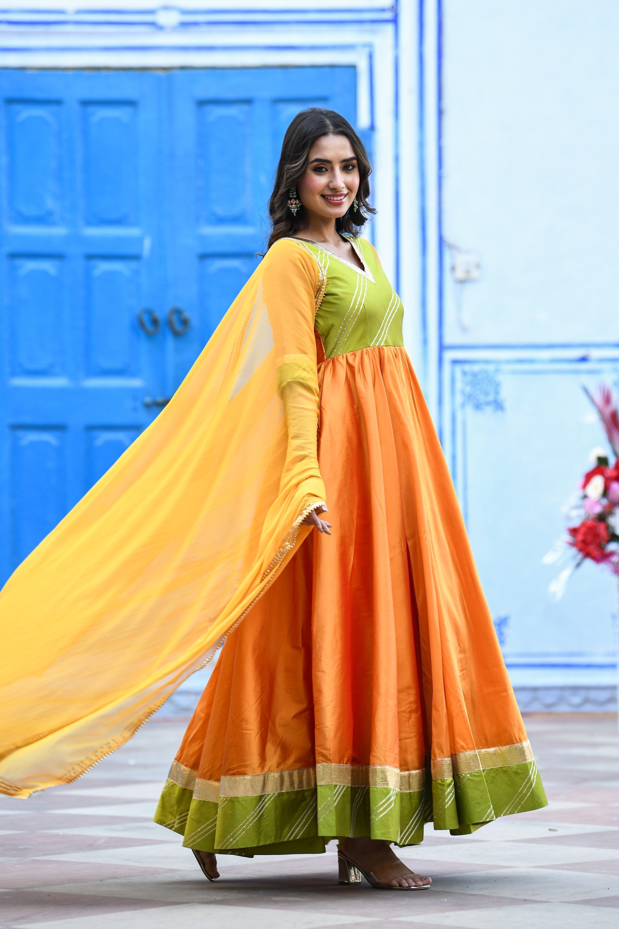 Yellow Anarkali Gown With Dupatta - (2Pcs) By SUTI KAPDA