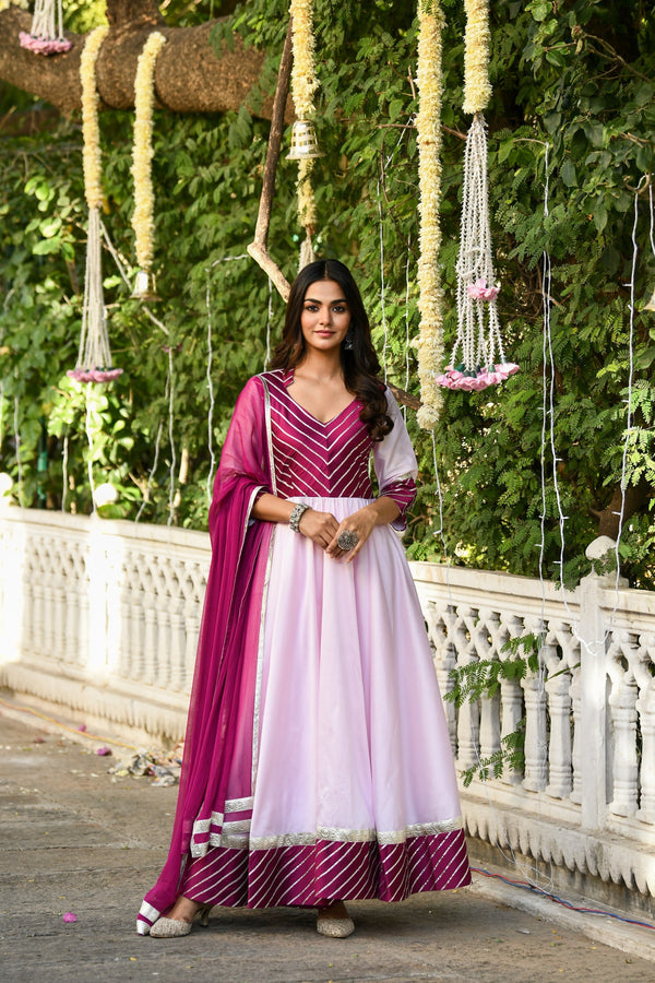 Pink Anarkali Gown With Dupatta - (2Pcs) By SUTI KAPDA