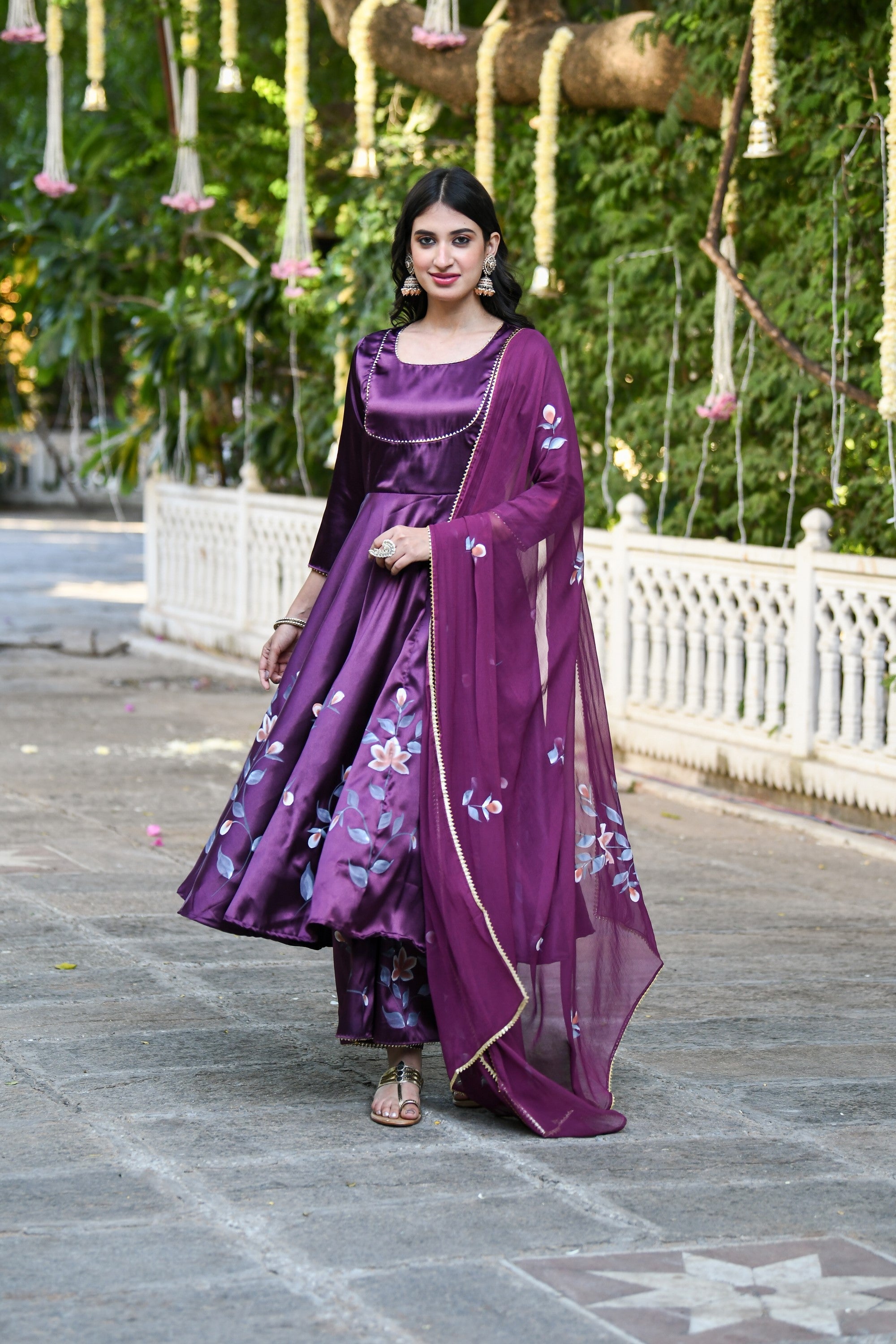 Purple Anarkali Suit Set For Women- (3Pcs) By SUTI KAPDA