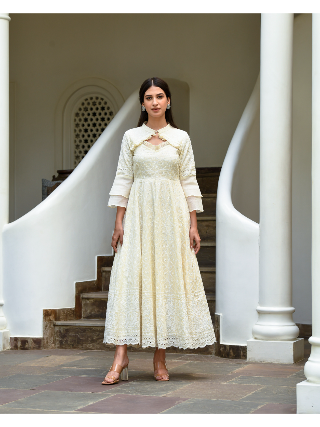 White Sequin & Chikankari Dress