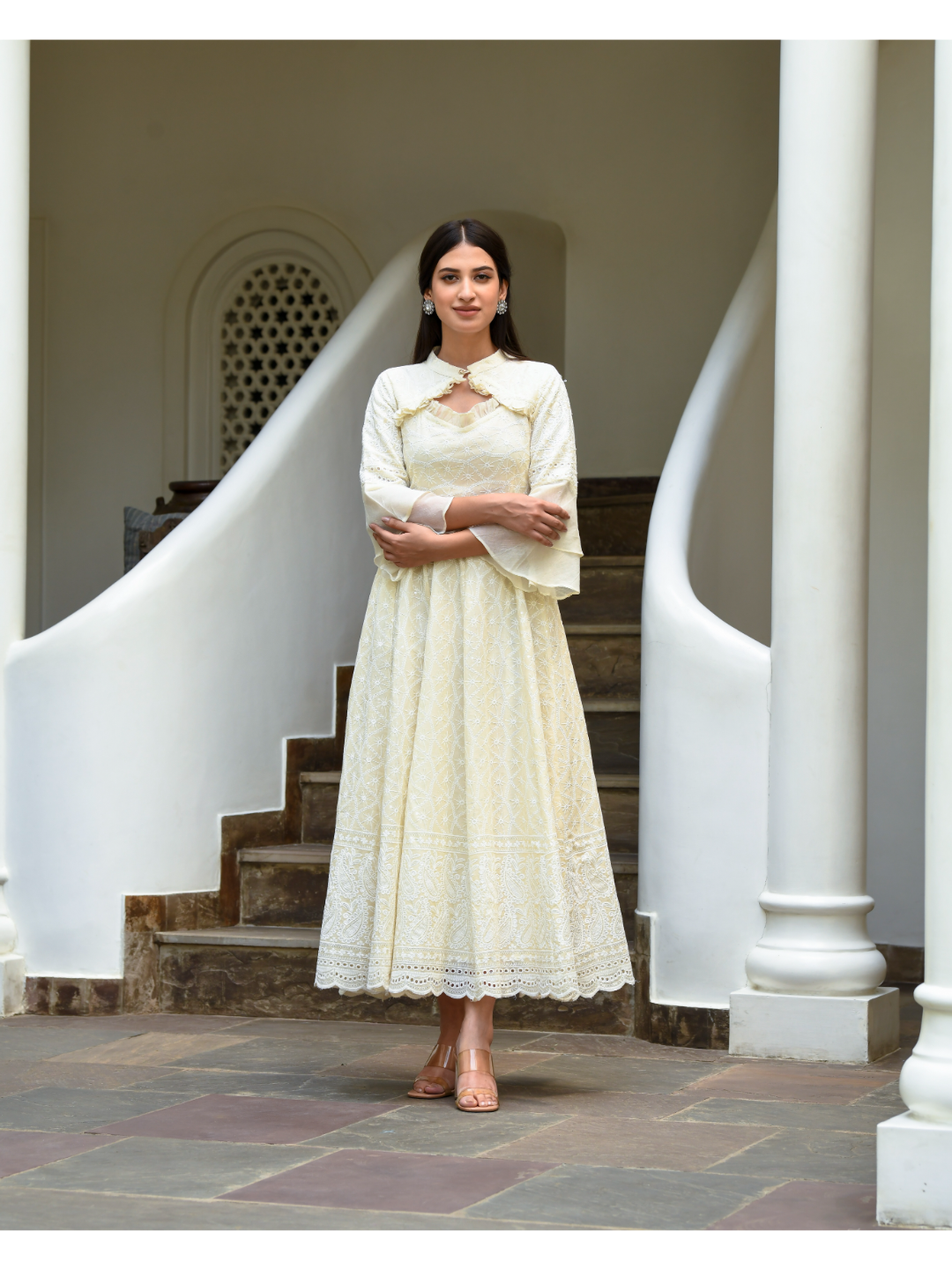 White Sequin & Chikankari Dress