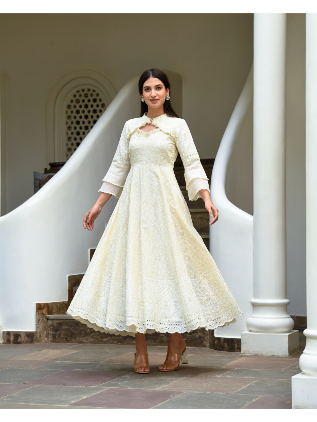 White Sequin & Chikankari Dress