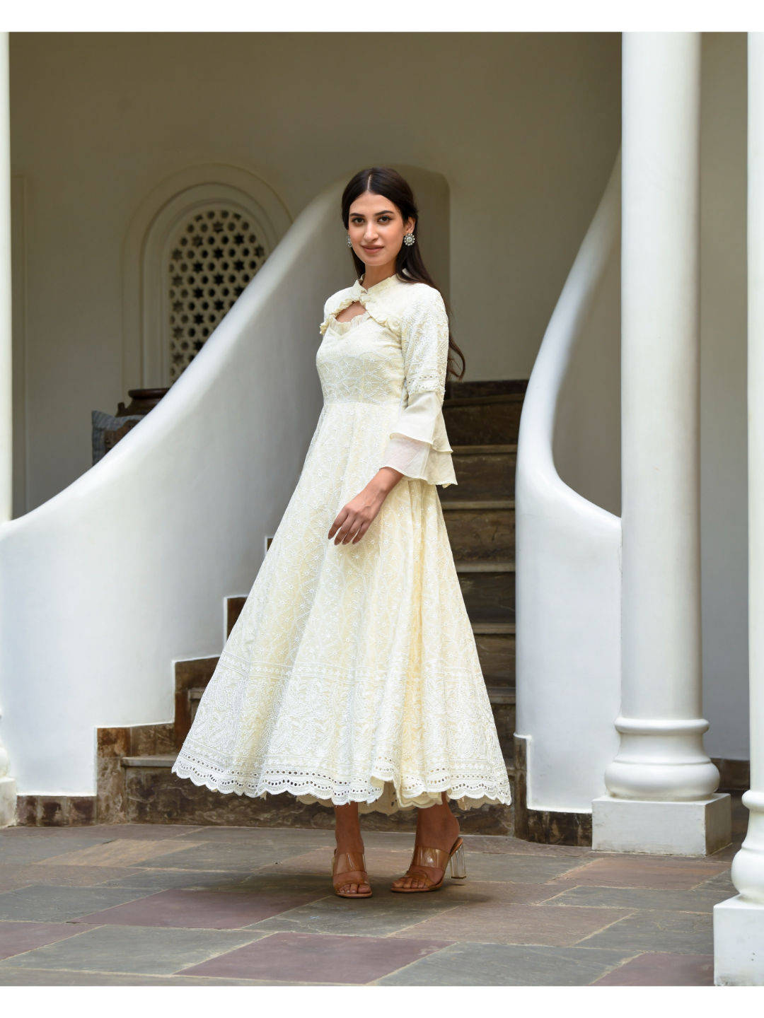 White Sequin & Chikankari Dress