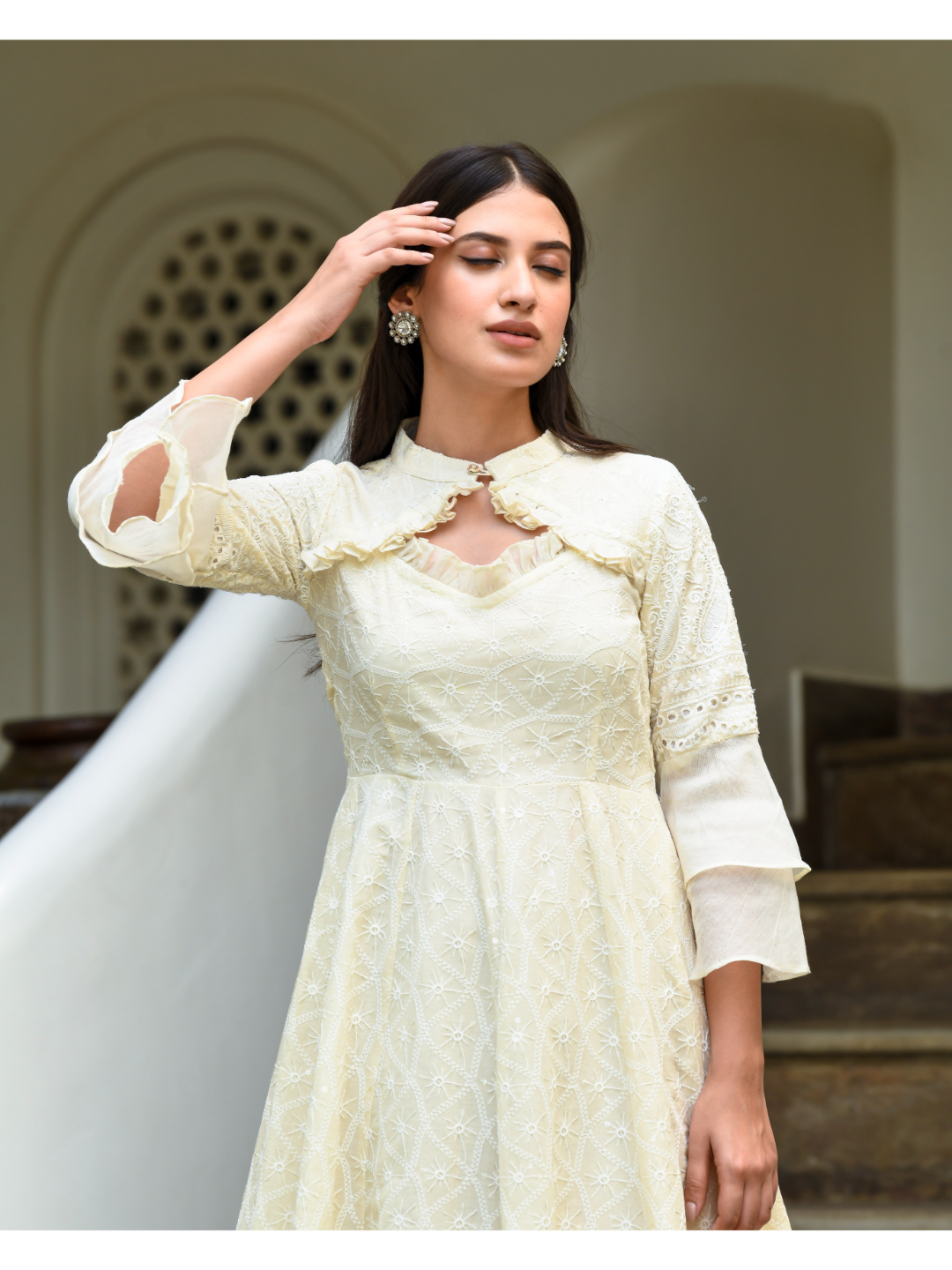 White Sequin & Chikankari Dress