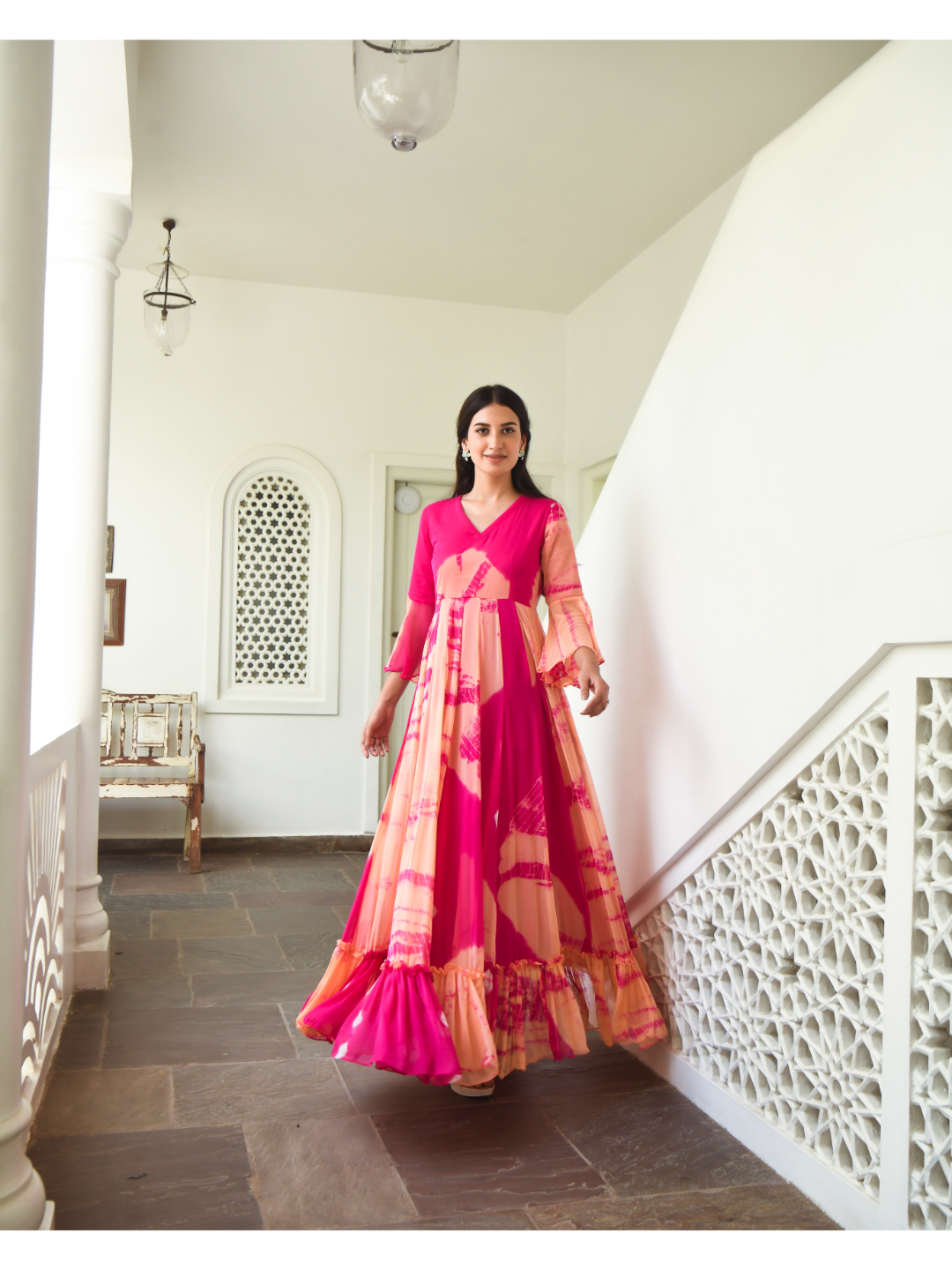 Peach & Pink Bottom Frill Dress