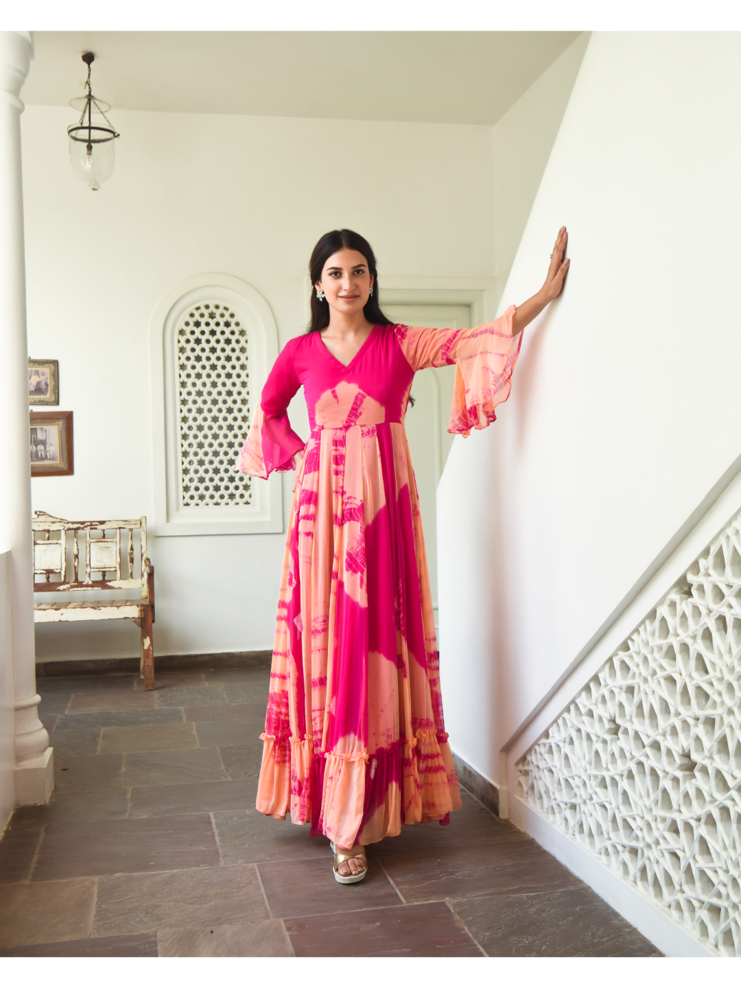 Peach & Pink Bottom Frill Dress