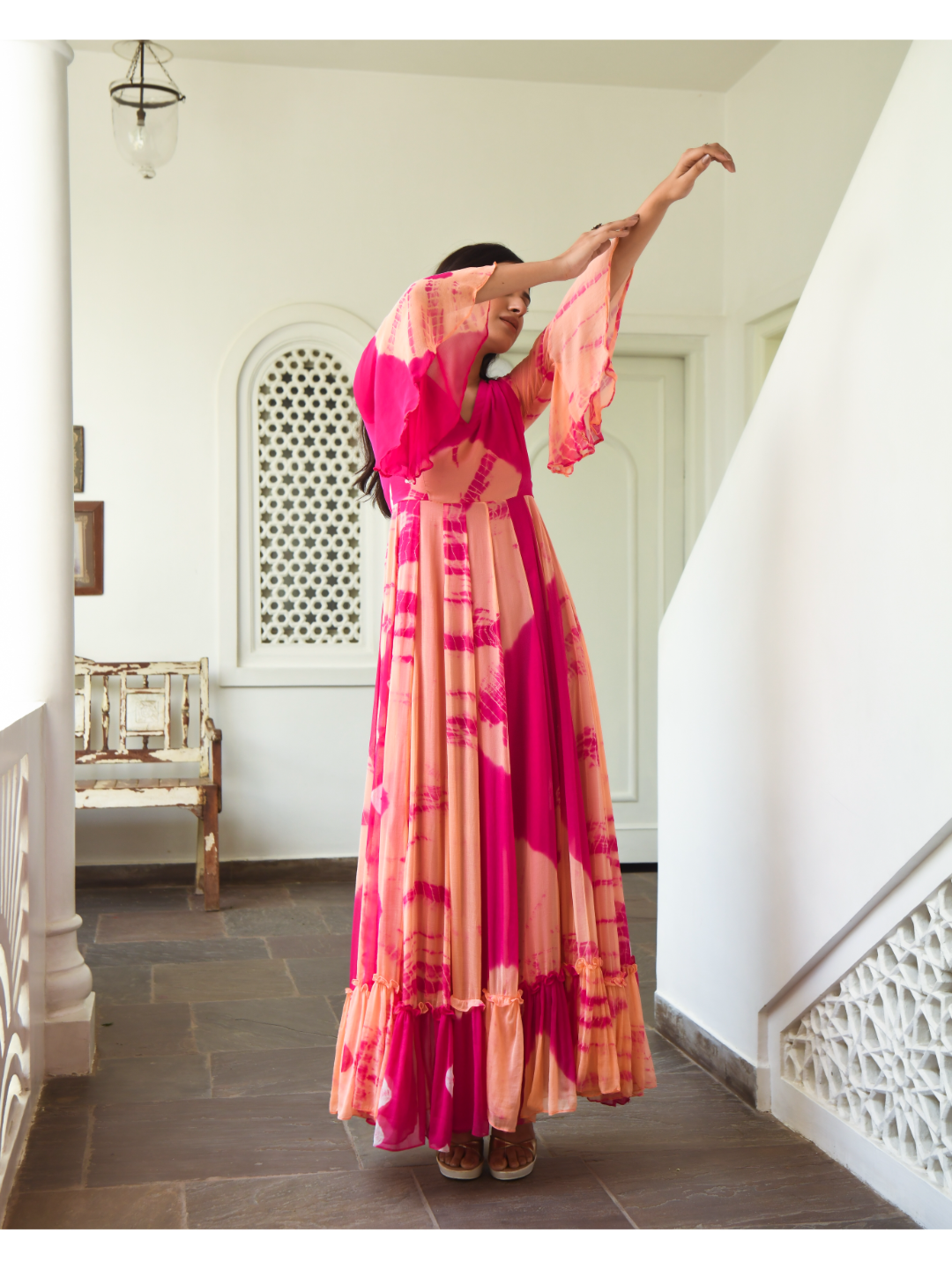 Peach & Pink Bottom Frill Dress