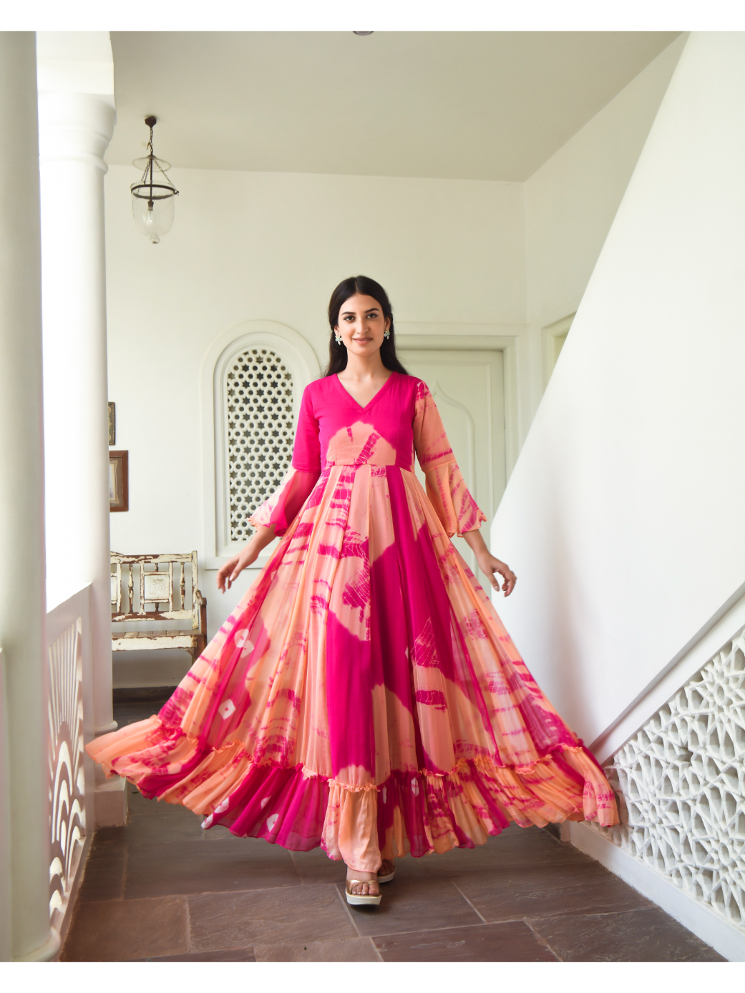 Peach & Pink Bottom Frill Dress