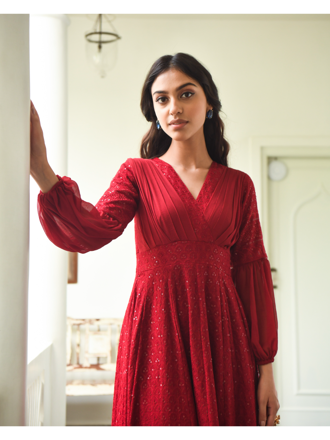 Red Sequin & Chikankari Dress