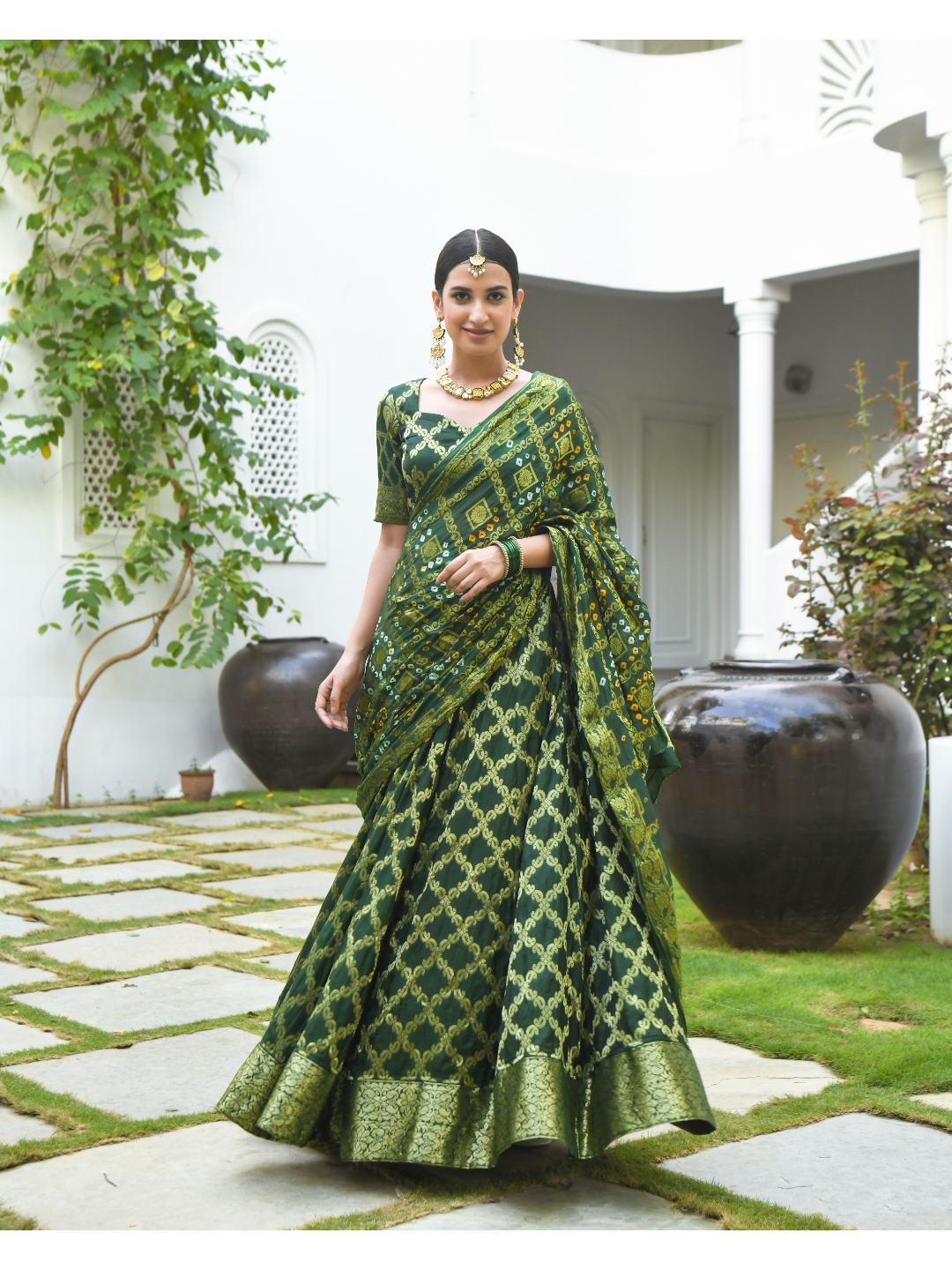 Green Banarsi Lehnga