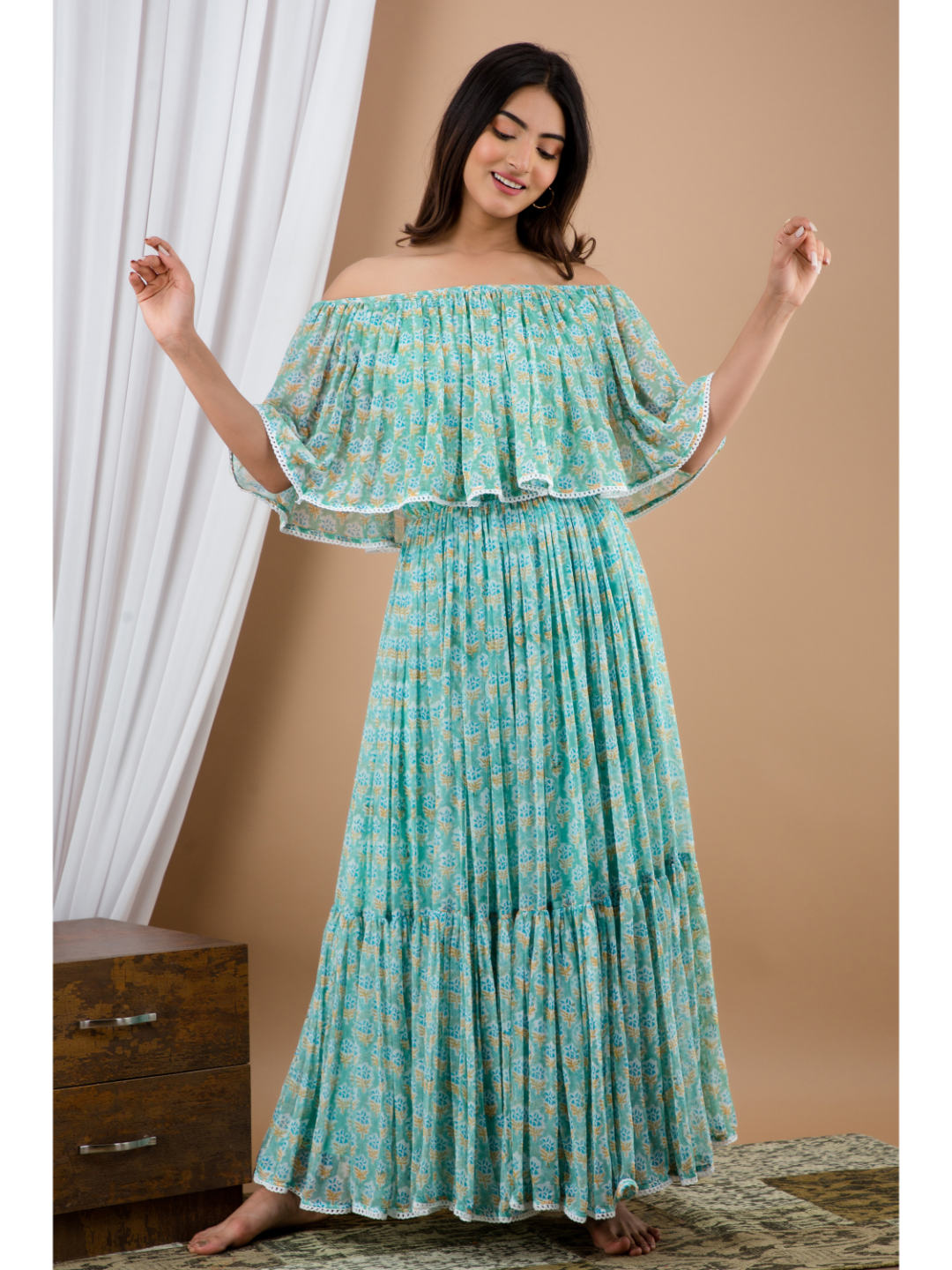 N.Chiffon Off-Shoulder Dress