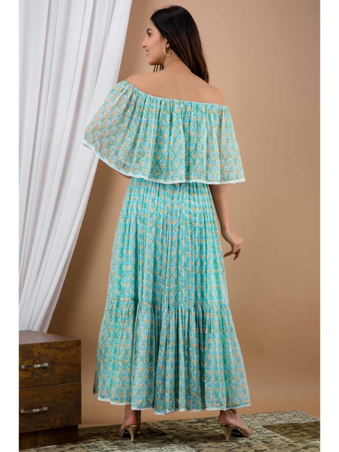 N.Chiffon Off-Shoulder Dress