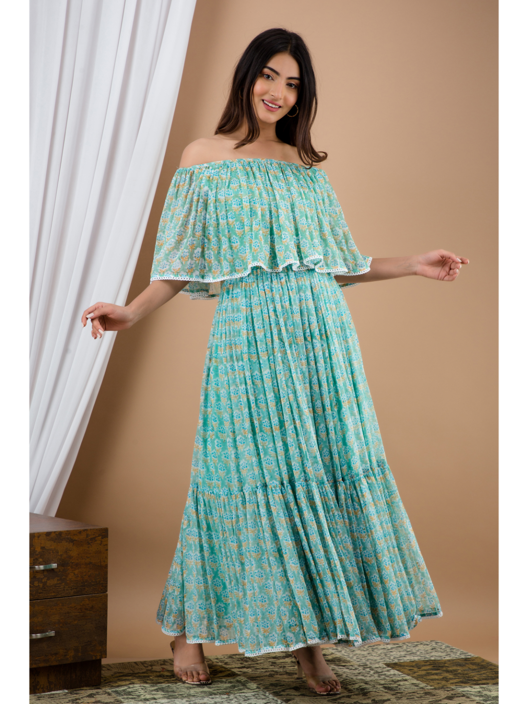 N.Chiffon Off-Shoulder Dress