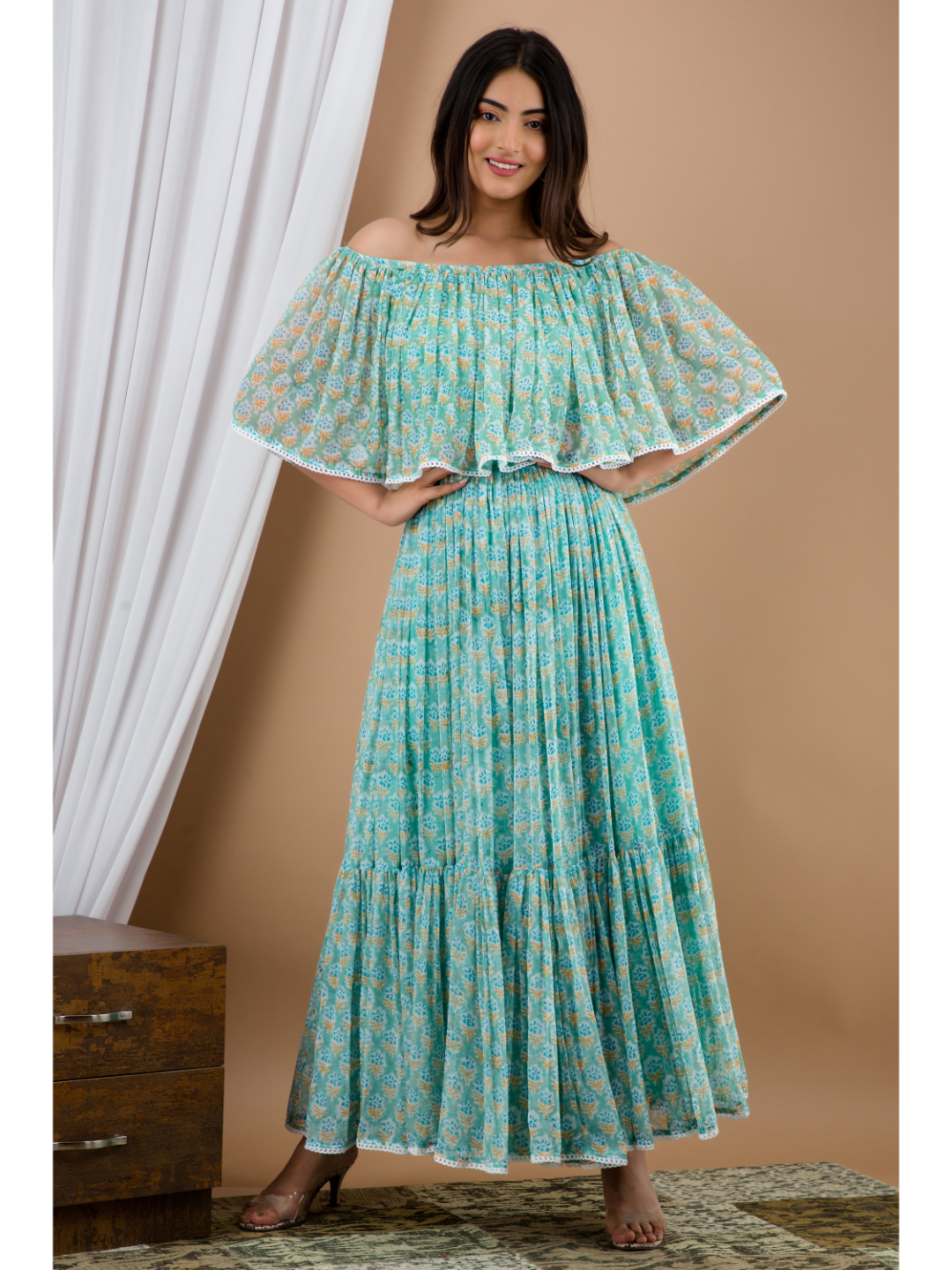 N.Chiffon Off-Shoulder Dress