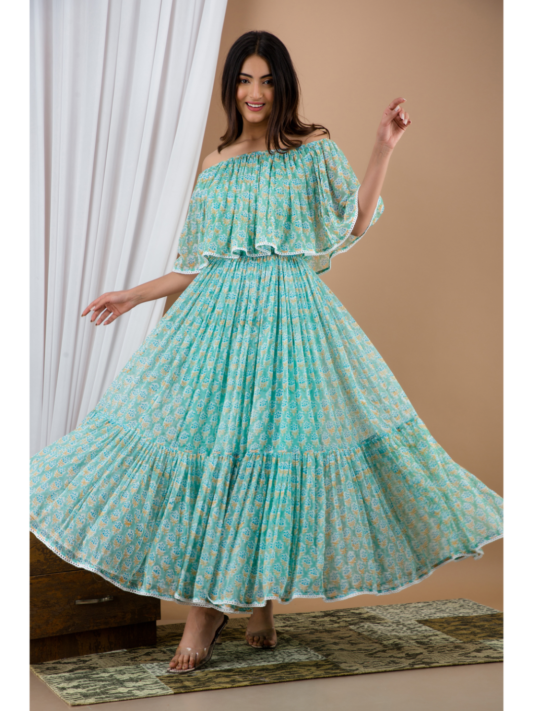 N.Chiffon Off-Shoulder Dress