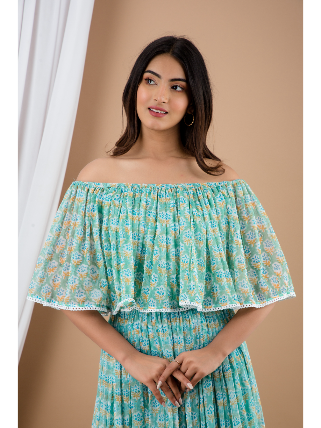 N.Chiffon Off-Shoulder Dress