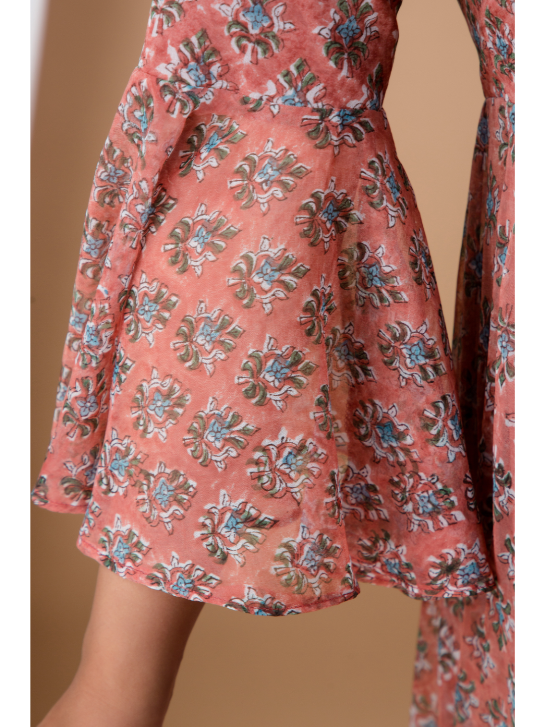 Mauve Chiffon Hand Block Print Dress