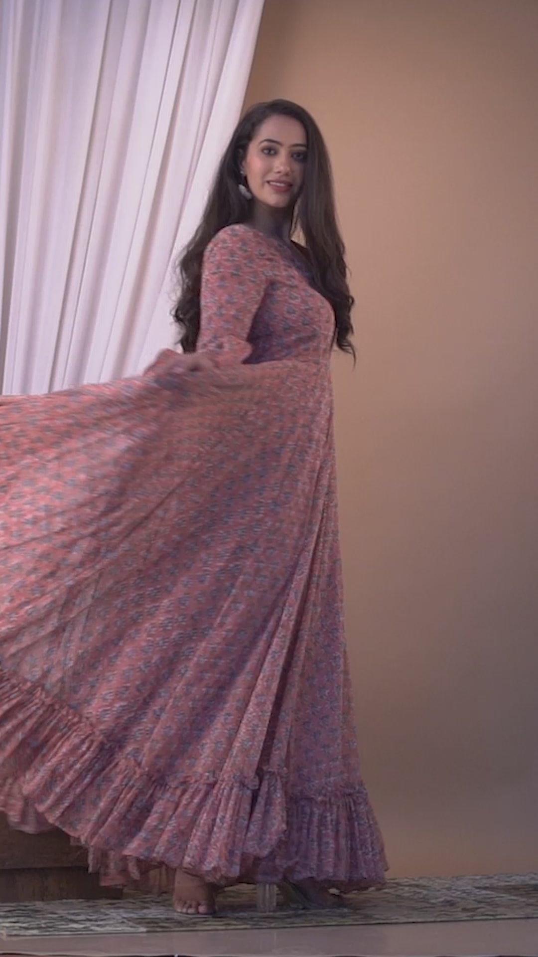 Mauve Chiffon Hand Block Print Dress