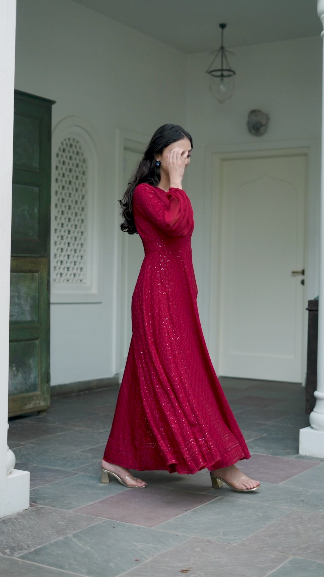Red Sequin & Chikankari Dress