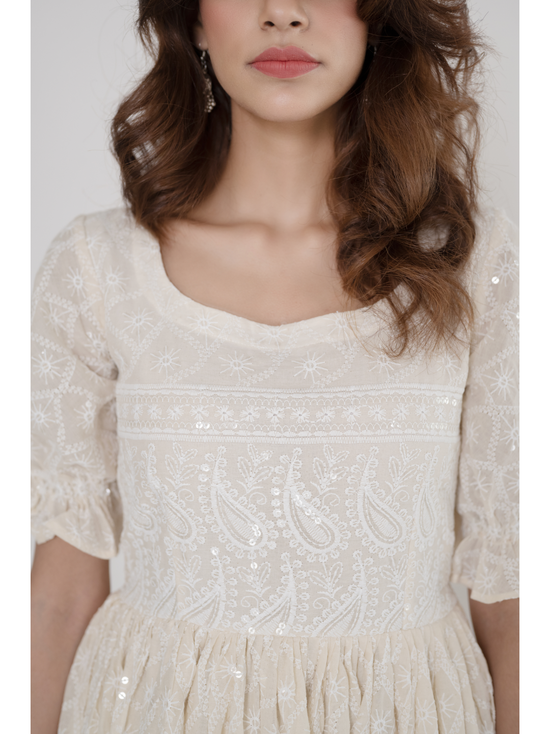 White Chikankari & Sequin Dress