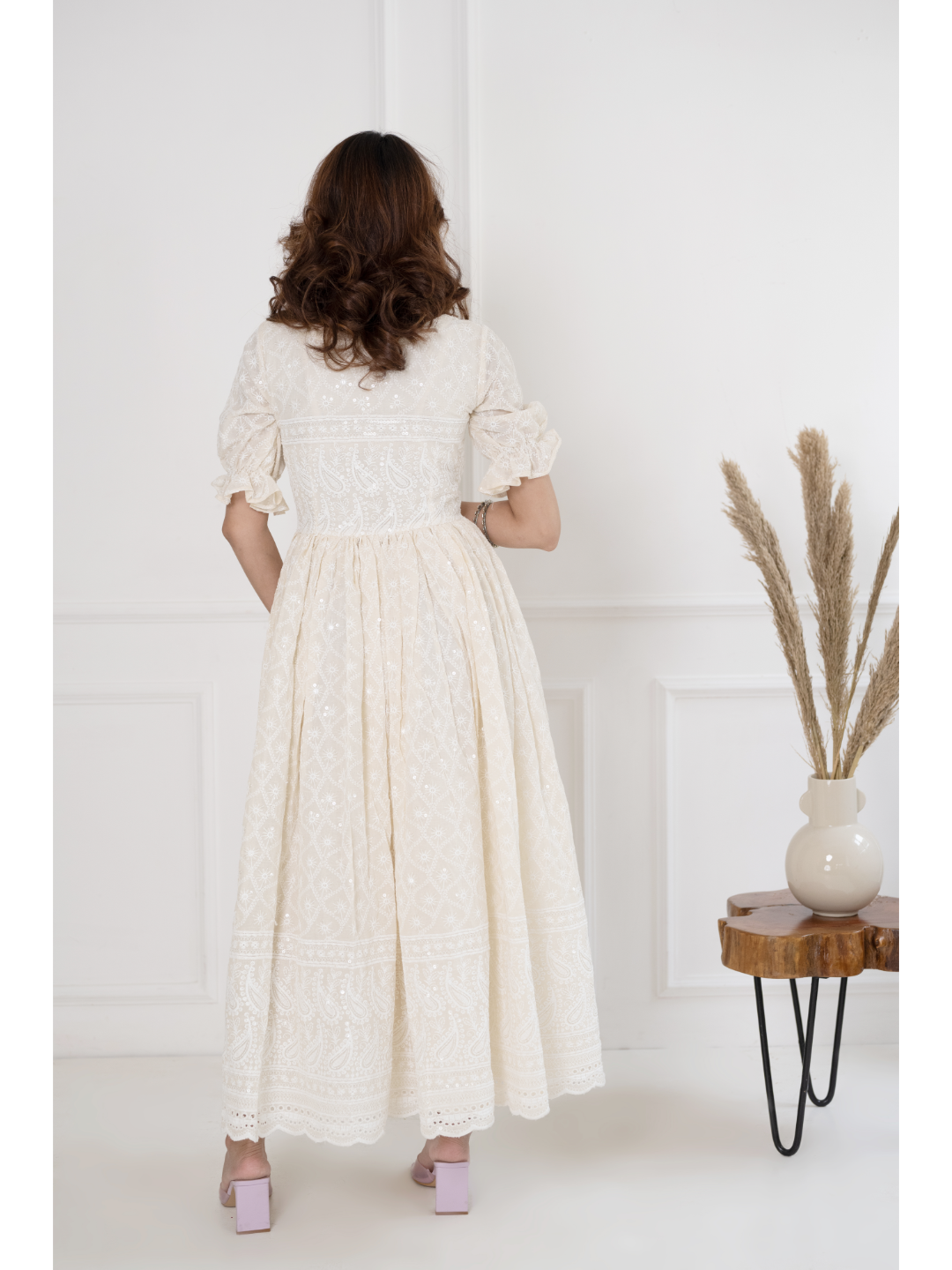White Chikankari & Sequin Dress