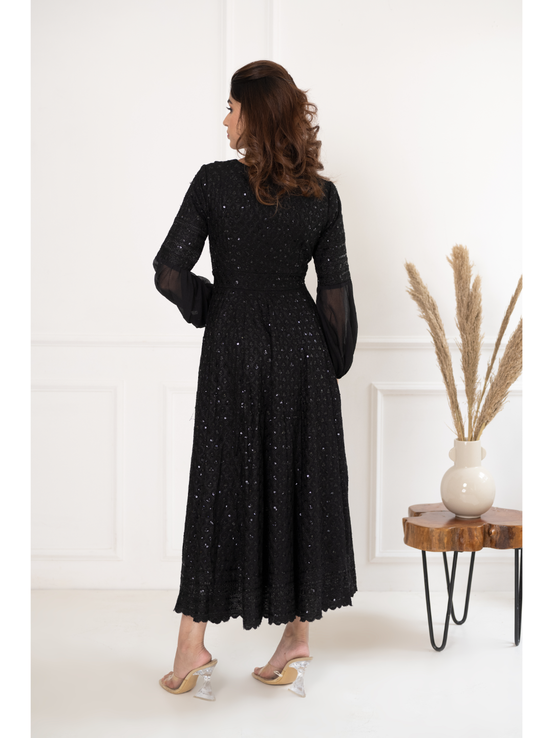 Black Sequin & Chikankari Dress